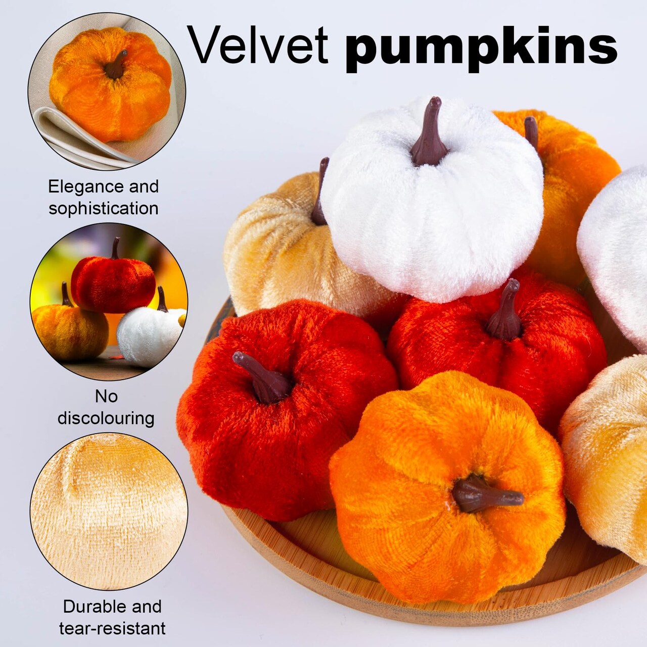 8 Pieces Velvet Pumpkins Fake Decorative Pumpkins Foam Pumpkins for Decoration Fall Theme Party Wedding Halloween Thanksgiving Table 4 Colors